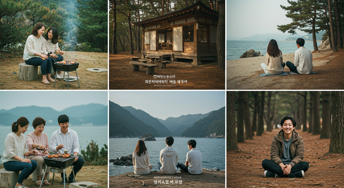 강원도에서 각자의 테마에 맞춰 행복한 시간을 보내는 가족, 커플, 혼자 여행객들.