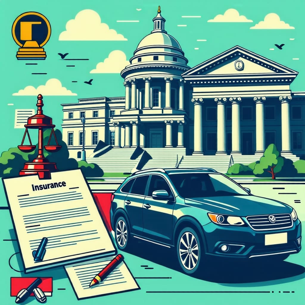 자동차 보험과 관련된 주요 법률 및 규정을 설명하는 이미지.