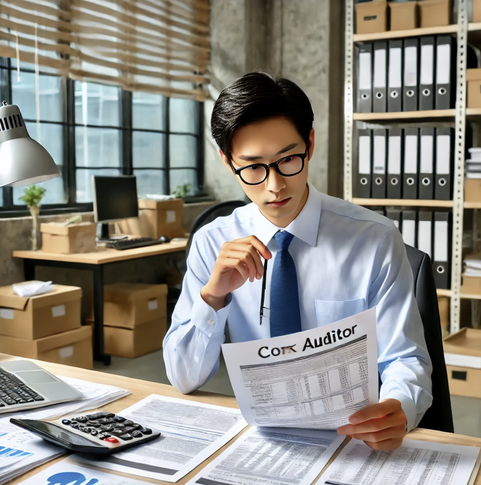 법인세관련 재무 문서를 검토하는 감사관의 모습