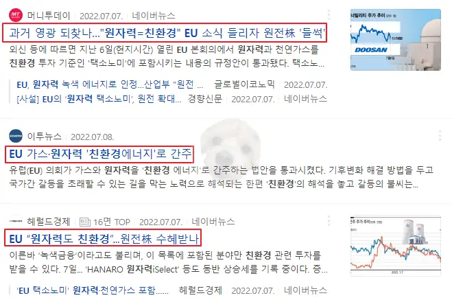 EU 원자력 친환경 지정 뉴스 기사