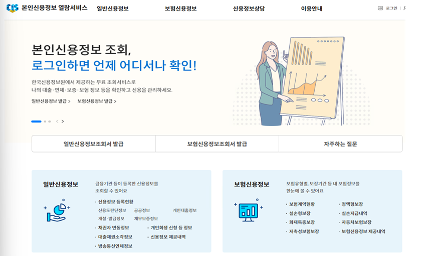 한국신용정보원 홈페이지