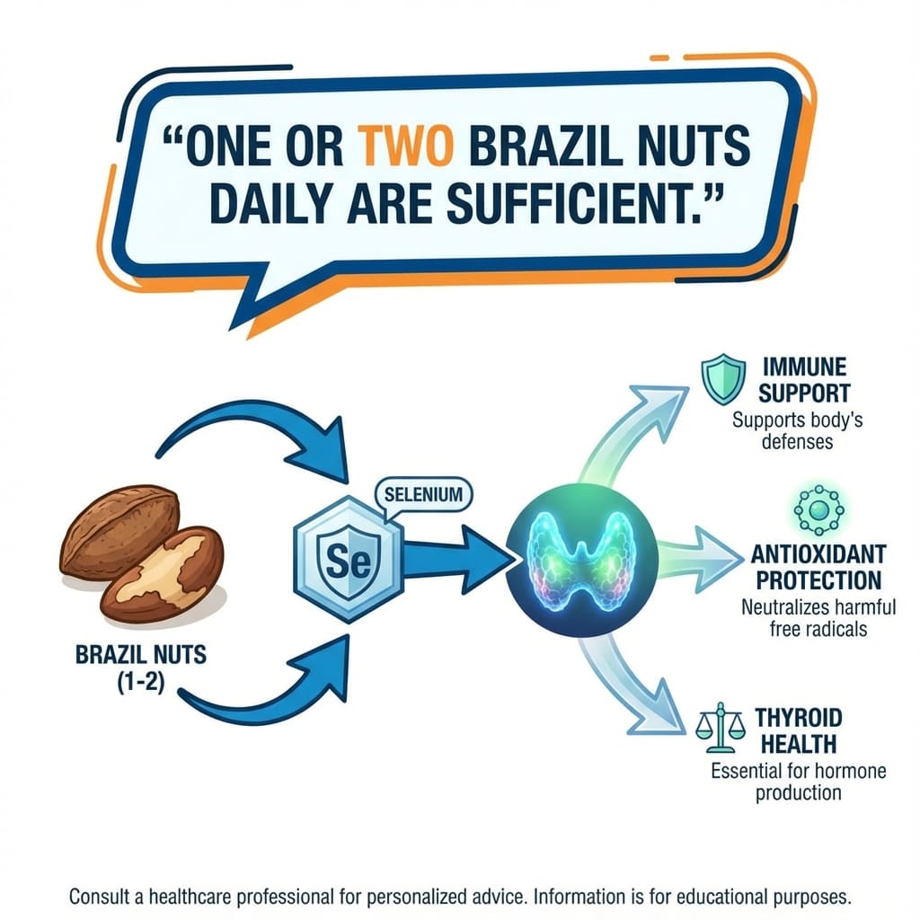 브라질너트 1~2알을 중심으로, 셀레늄 아이콘과 갑상선 그림