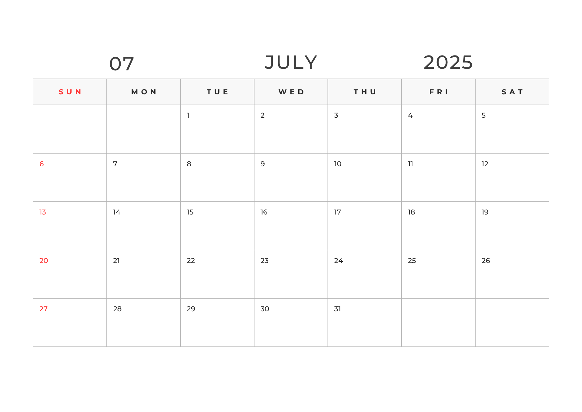 2025년 7월 달력 프린트 배경화면 무료 다운로드 PC 모바일 바탕화면 플래너 출력 14