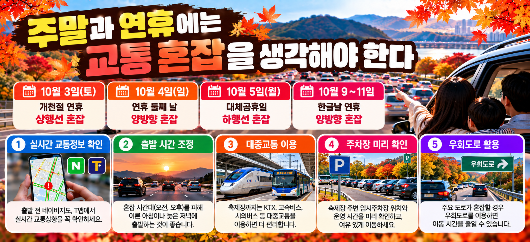 10월 가을축제 주말 연휴 교통 혼잡 주의