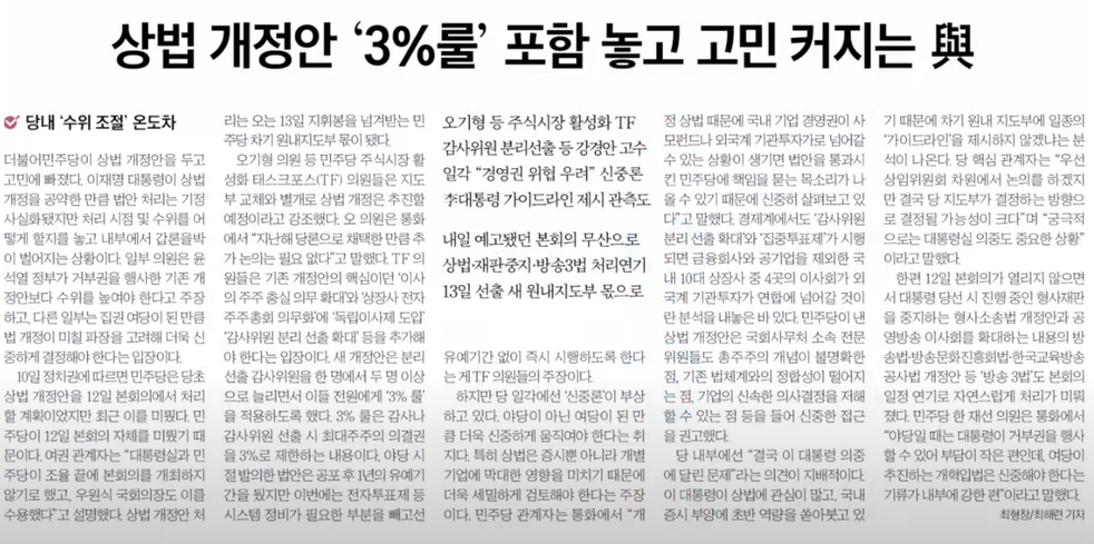 [상법 개정안 쟁점 분석] '3% 룰' 포함한 법안 추진에 재계 긴장…정치권 고민 깊어져