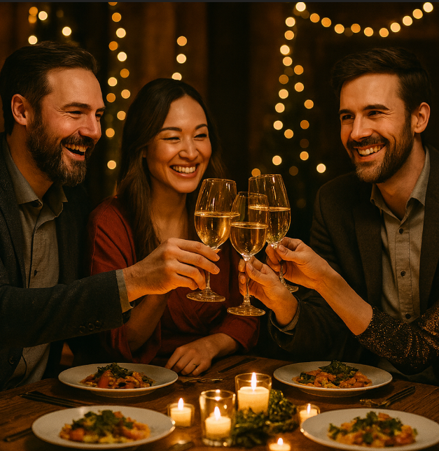 연말 모임 참석의 즐거운 분위기