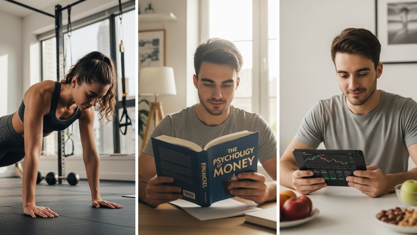 지속적인 자기 계발과 금융 지식 습득으로 부를 성장시키는 모습