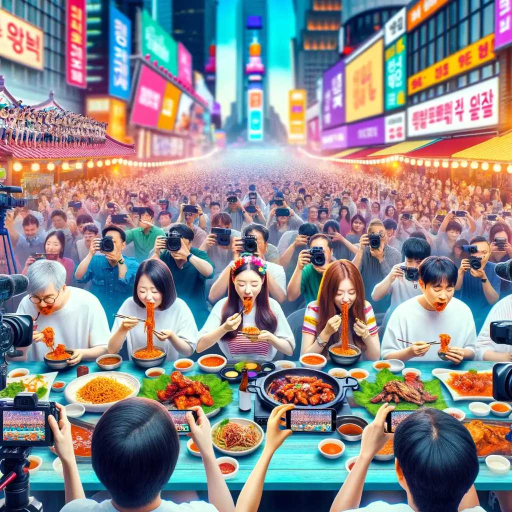 글로벌 스트리밍 먹기 대회에 참가하는 참가자들과 함께 생동감 넘치는 먹방 페스티벌