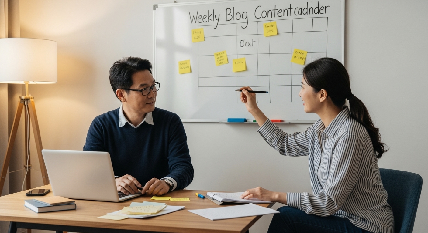 콘텐츠 캘린더 계획 중인 장면