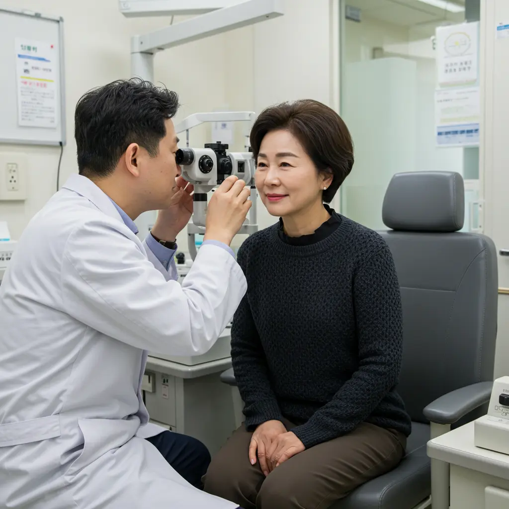 노인성 황반변성 검진 받는 중년여성