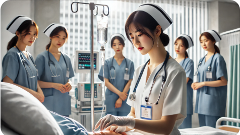환자에게 정맥 주사 중인 간호사
