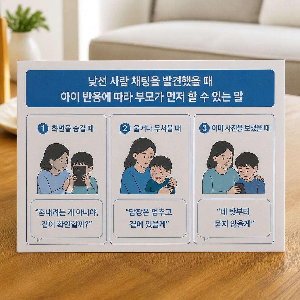 낯선 사람 채팅을 발견했을 때 아이 반응에 따라 부모가 먼저 할 수 있는 말 카드