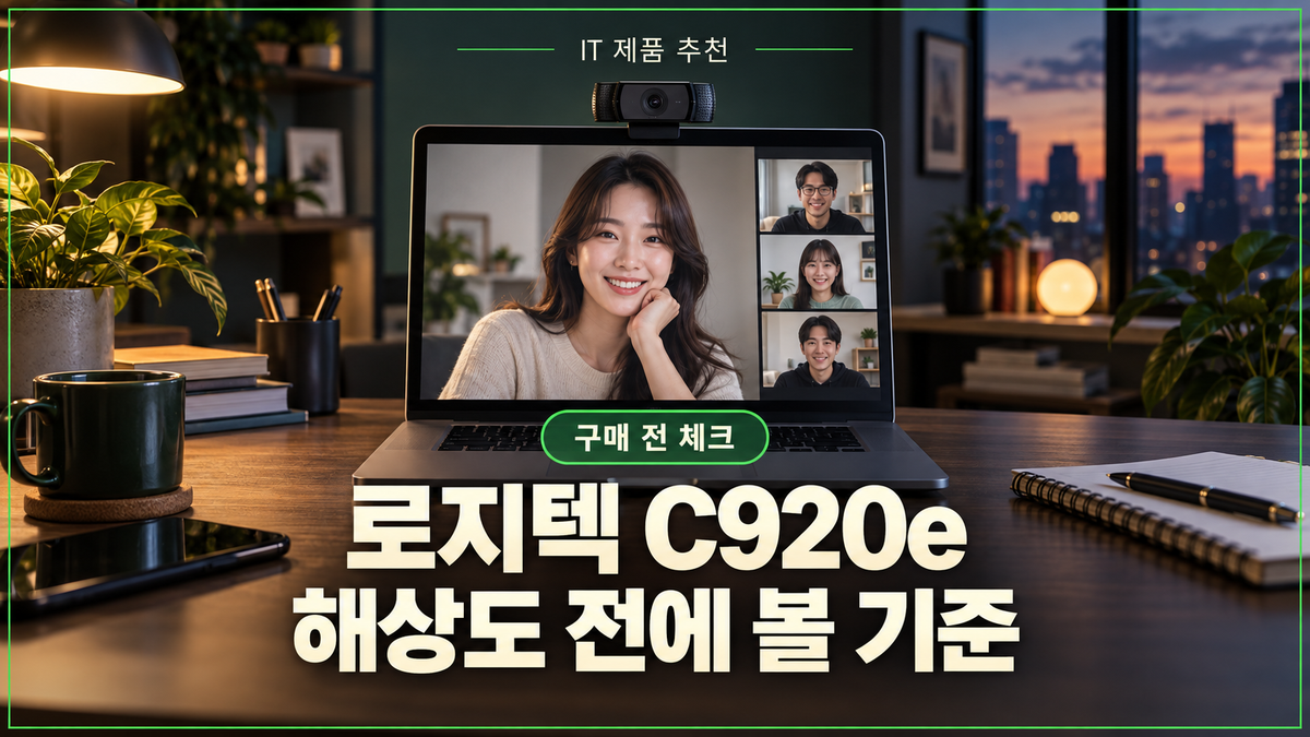 대표 이미지: 로지텍 C920e 구매 기준을 보여 주는 화상회의 재택근무 책상