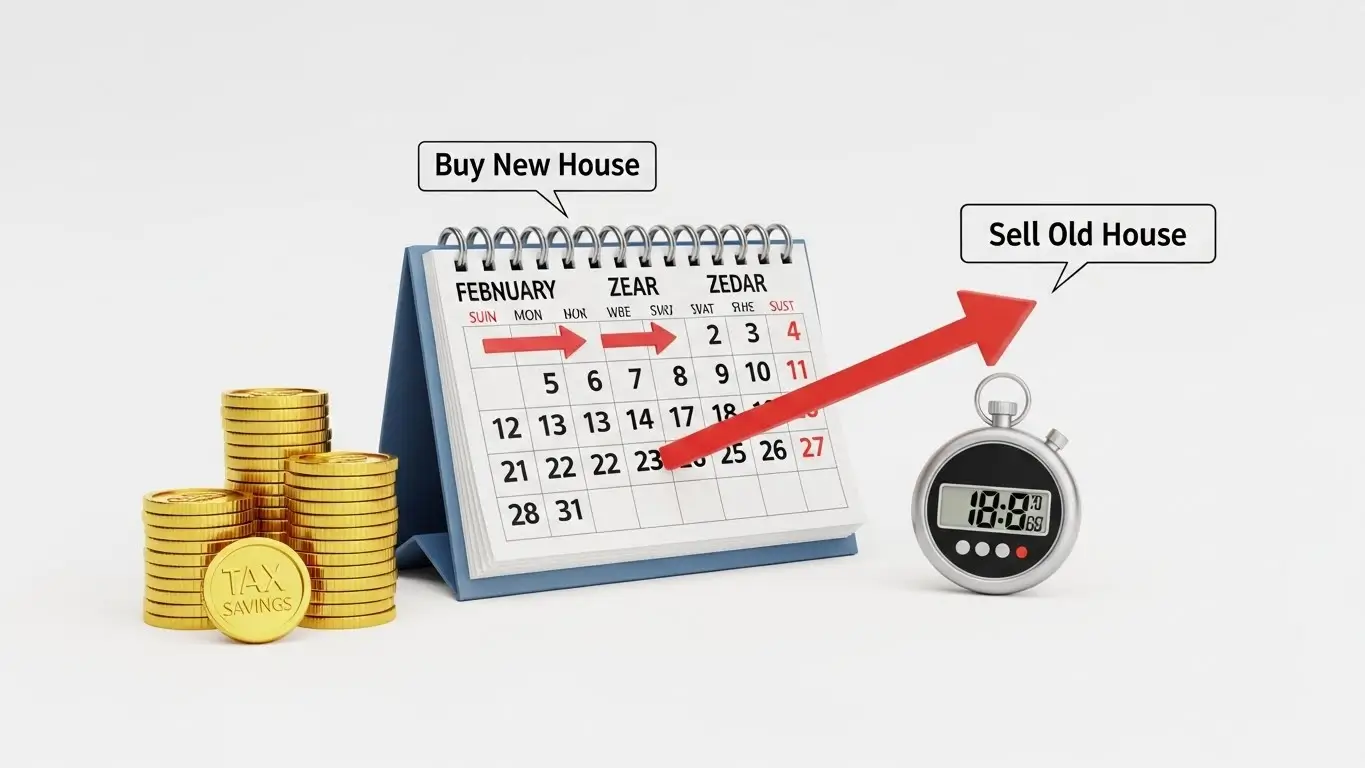 일시적 2주택 비과세 혜택을 받기 위해 3년 안에 기존 주택을 매도하는 전략을 설명하는 인포그래픽