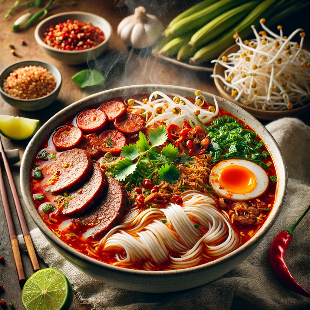 뜨끈한 국물과 푸짐한 토핑이 올라간 분보후에 한 그릇