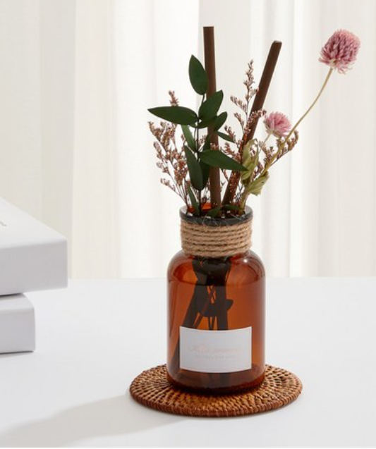 내추럴한 감성 인테리어 소품, 드라이플라워와 갈색 유리병 디퓨저 세트