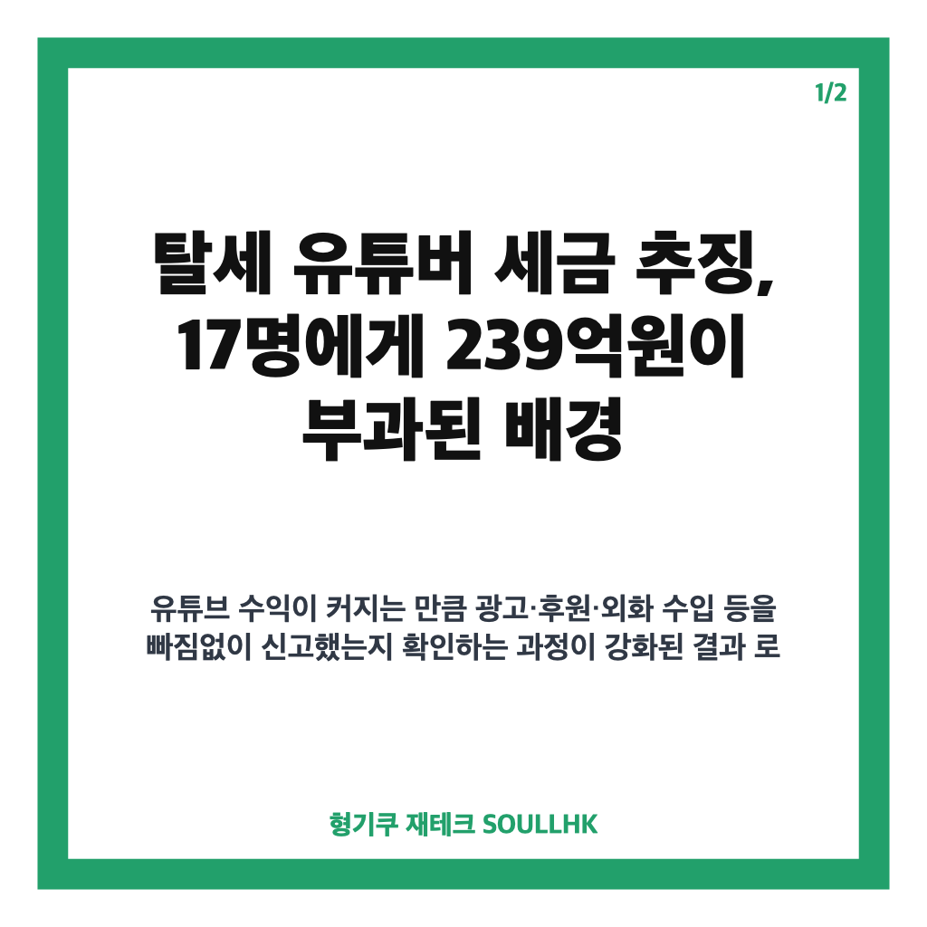 탈세 유튜버 세금 추징, 17명에 239억원 부과된 배경 카드뉴스 1