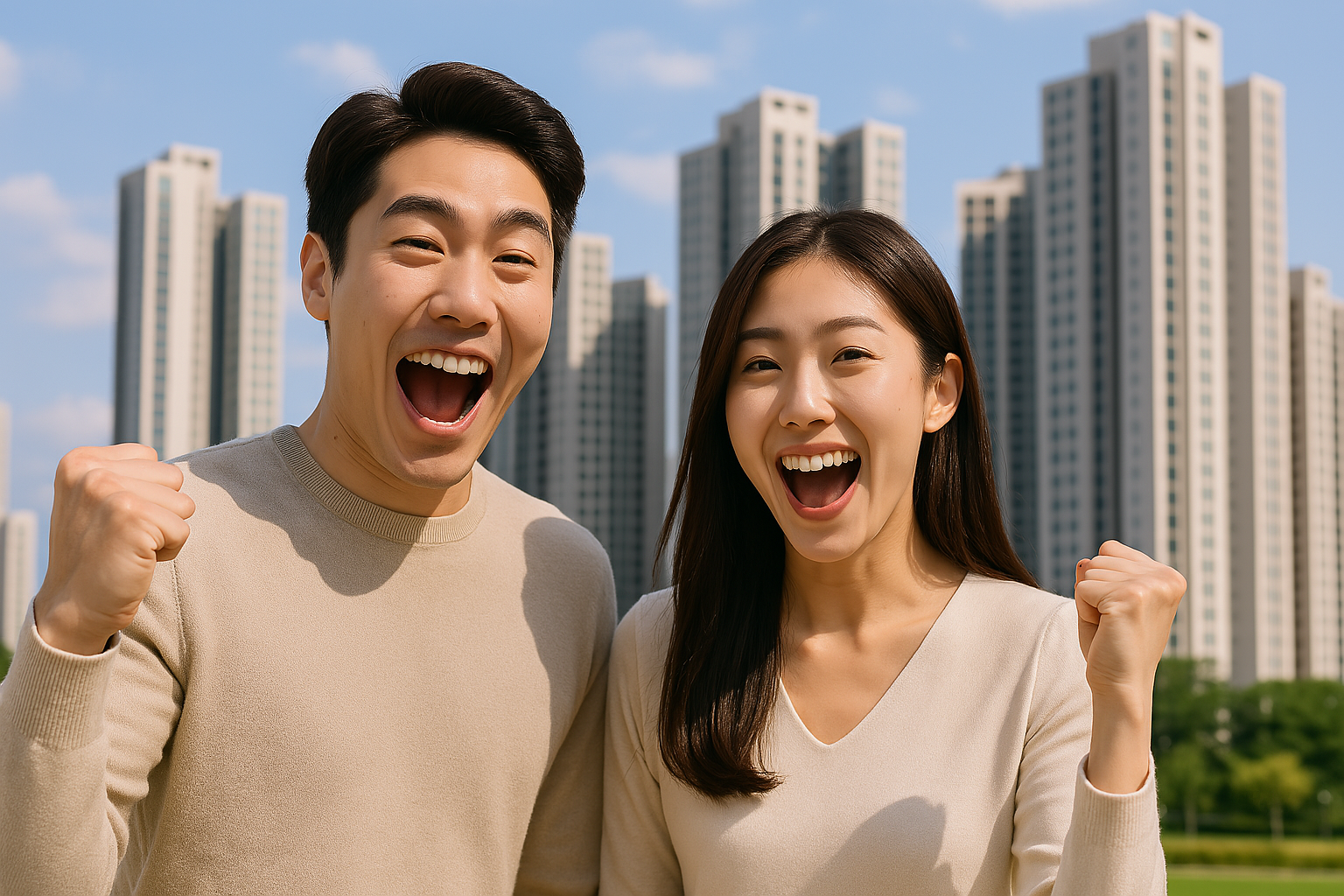 고양 창릉 S5블록 59타입 특별공급 청약에 당첨되어 환호하는 신혼부부