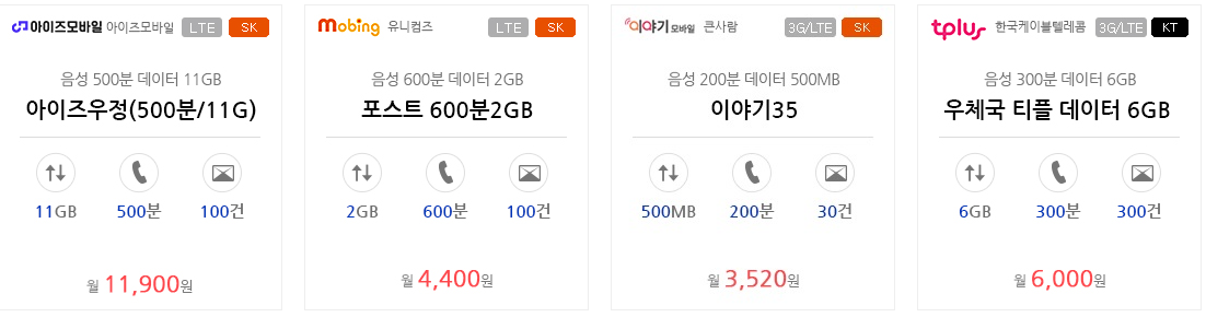 우체국 알뜰폰 요금제