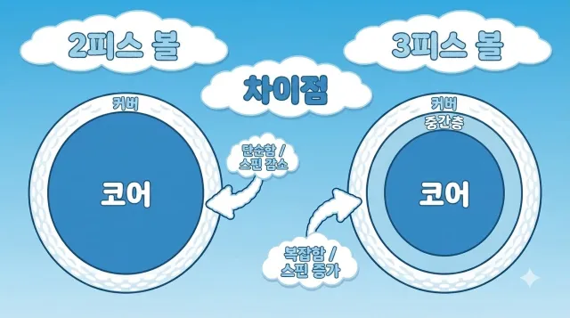 골프공 2피스볼과 3피스볼의 차이를 설명하는 이미지