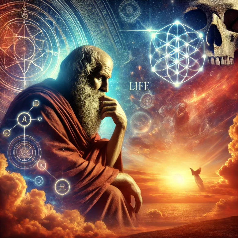 고대 철학자들이 깊이 사색하는 장면