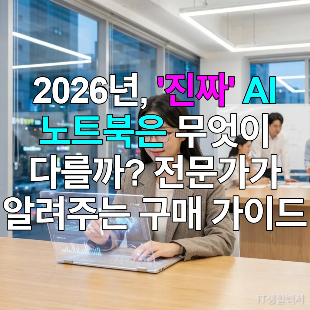2026년 AI 노트북으로 집중하여 작업하는 젊은 한국인 여성 전문가