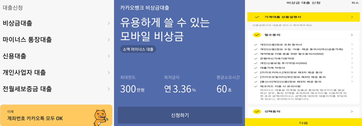 카카오뱅크 비상금대출-진행방법-절차-순서