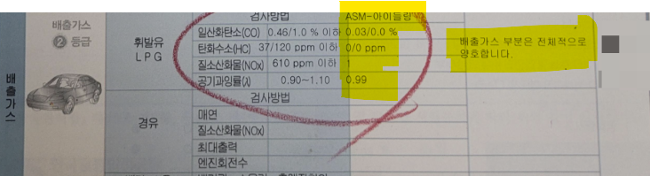재검사합격: 배출가스 양호