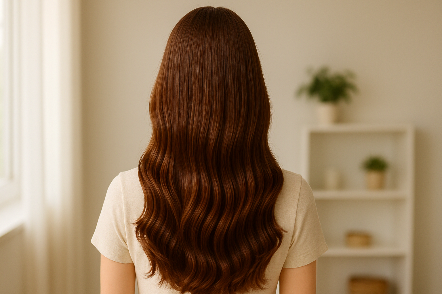 찰랑거리는 머리결의 여성 뒷모습