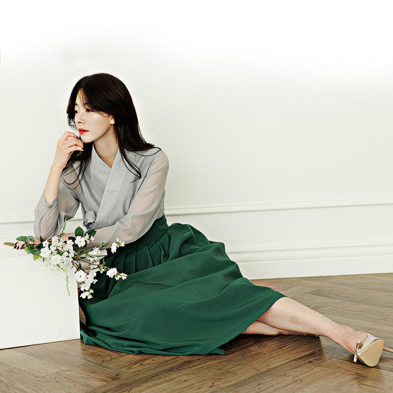 허리치마 철릭원피스 개량한복치마 랩스커트 A라인치마 초록색