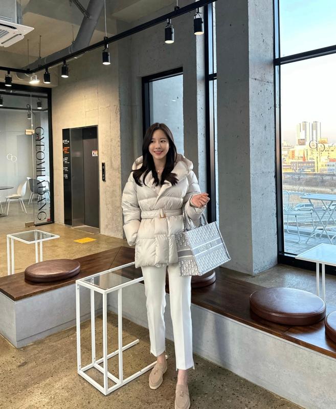 숄 카라 후드 덕다운 하프 벨트 패딩