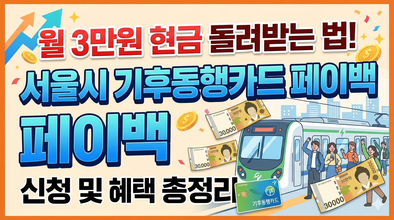 서울시 기후동행카드 로고 옆으로 현금 3만 원 지폐와 화살표가 그려진 '페이백 혜택 안내' 이미지