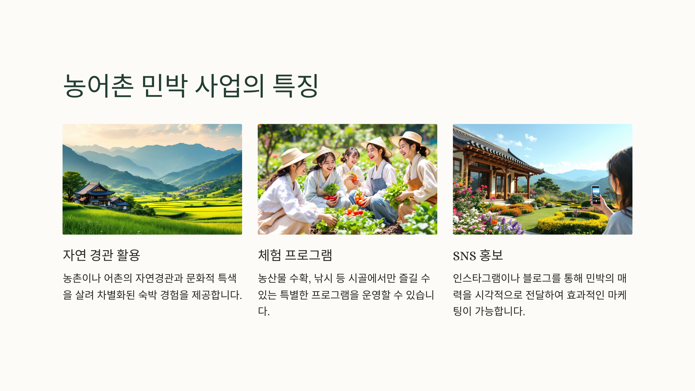 농어촌 관광 활성화를 위한 민박 사업 특징