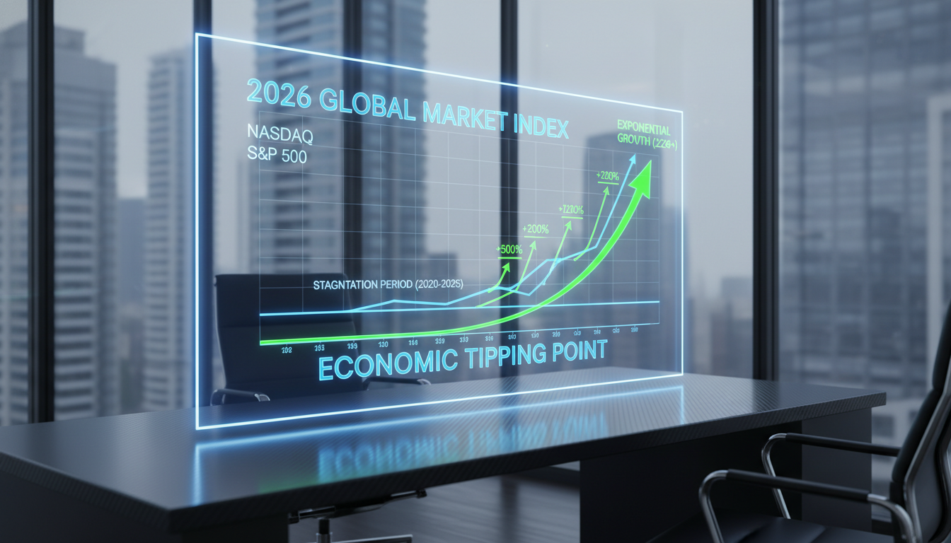 주식 시장과 경제의 폭발적인 성장세를 보여주는 미래지향적 홀로그램 하키스틱 차트