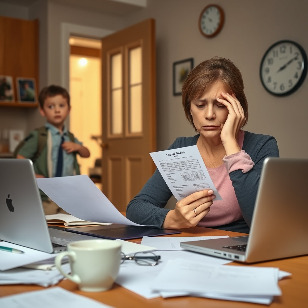 초등학생 성적 걱정을 하는 부모님