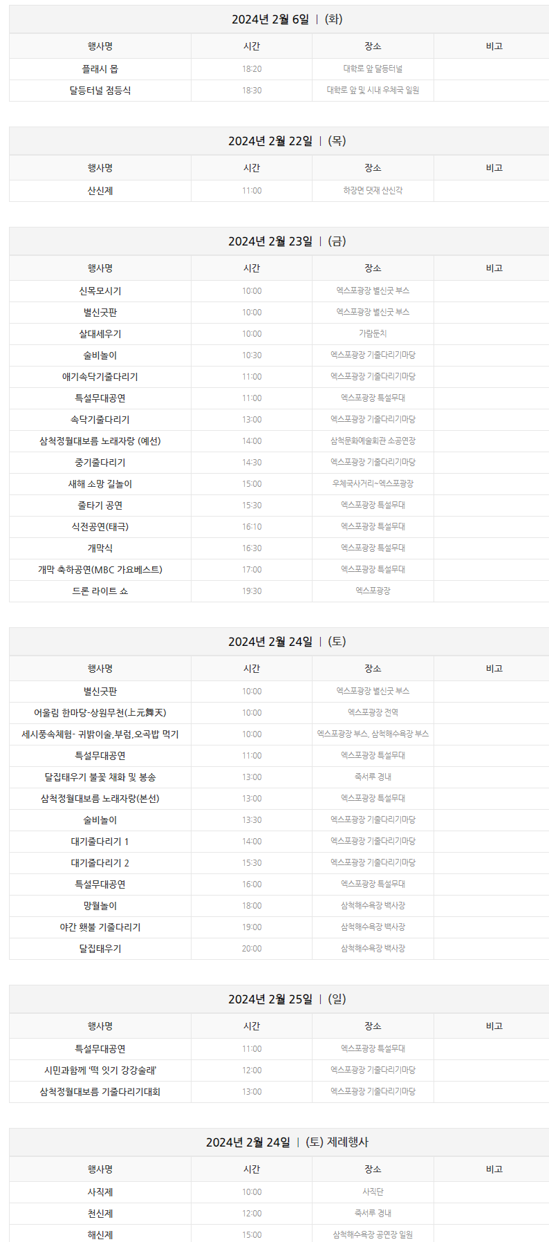 삼척정월대보름제 일정표