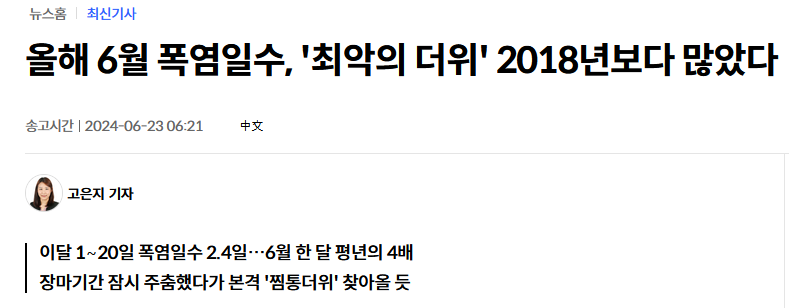 올해 6월 폭염일수, '최악의 더위' 2018년보다 많았다