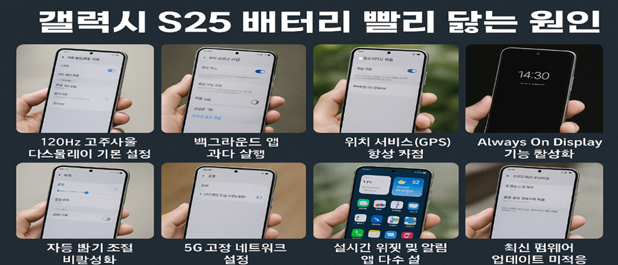 갤럭시 S25 배터리 빨리 닳는 원인 8가지