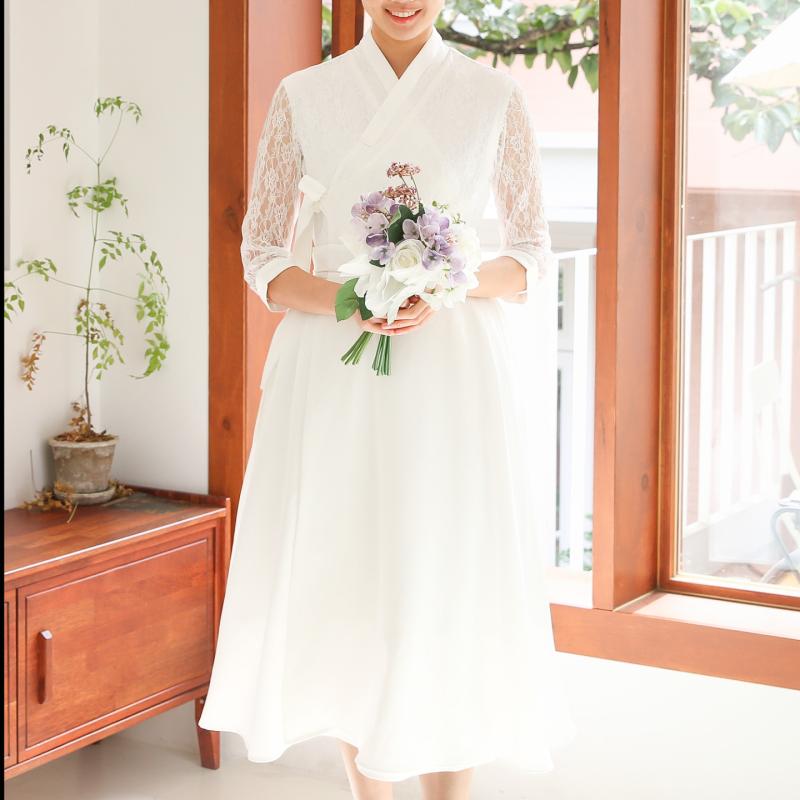 생활한복 설백 레이스한복 원피스 셀프웨딩 철릭 다래원한복