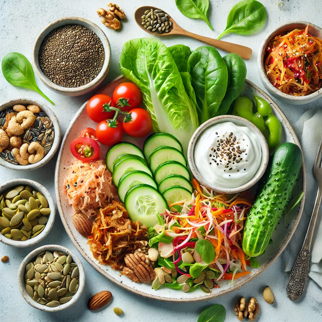 발효 식품과 신선한 채소 이미지 사진