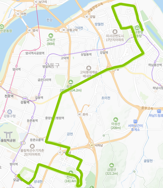 서울-하남-89번-버스-노선-지도
