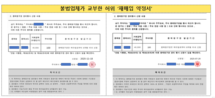 불법 재매입 약정서