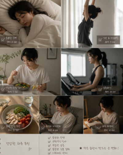 건강한 하루 루틴과 다이어트 습관을 기록한 라이프스타일 이미지