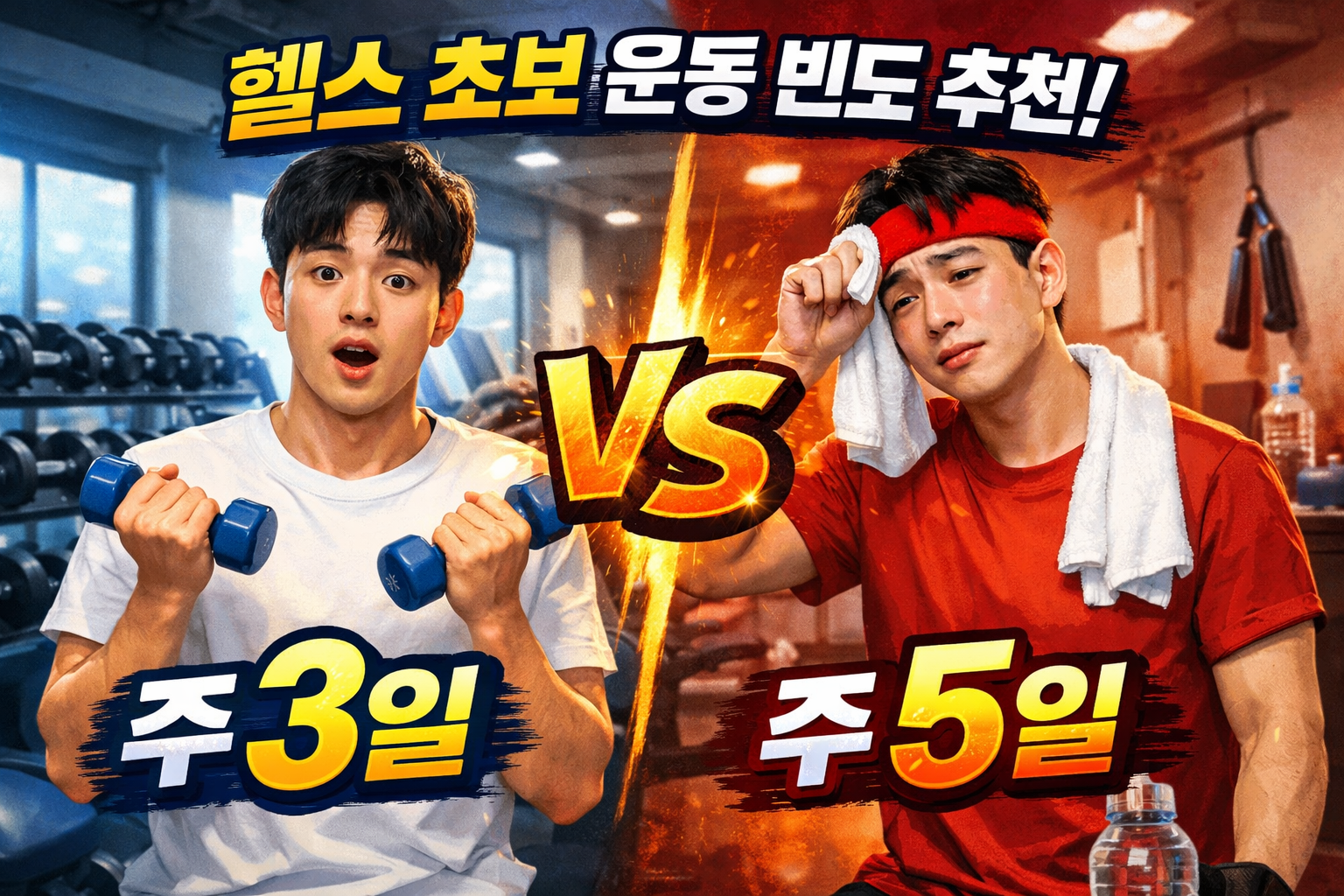 헬스 초보 운동 빈도 추천, 주 3일 운동과 주 5일 운동의 차이를 비교한 이미지