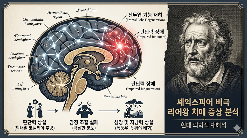 셰익스피어 비극 리어왕의 증상을 전두엽 기능 저하와 연결해 분석한 인포그래픽