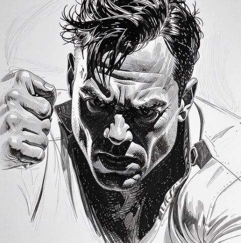 포즈와 표정의 연필 드로잉