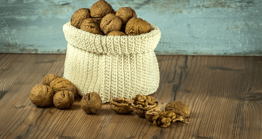 기억력 좋아지는 방법에 한 가지인 호두가 놓여 있다