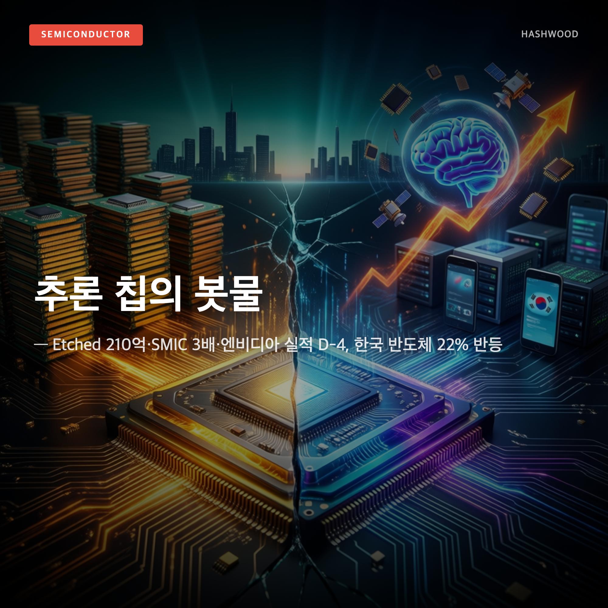 그림: 추론 칩의 봇물 — — Etched 210억·SMIC 3배·엔비디아 실적 D-4, 한국 반도체 22% 반등
