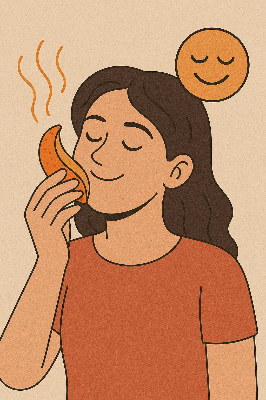 오렌지-껍질의-향기를-맡으며-기분이-좋아지는-여성의-일러스트