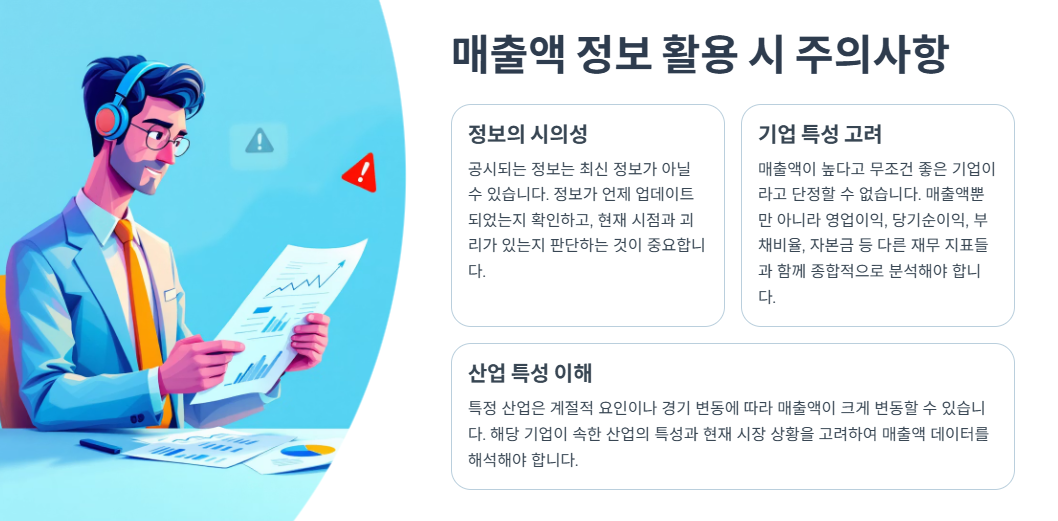 매출액 정보활용시 주의사항